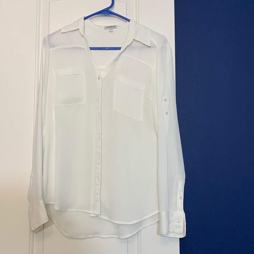 White long sleeved express shirt.